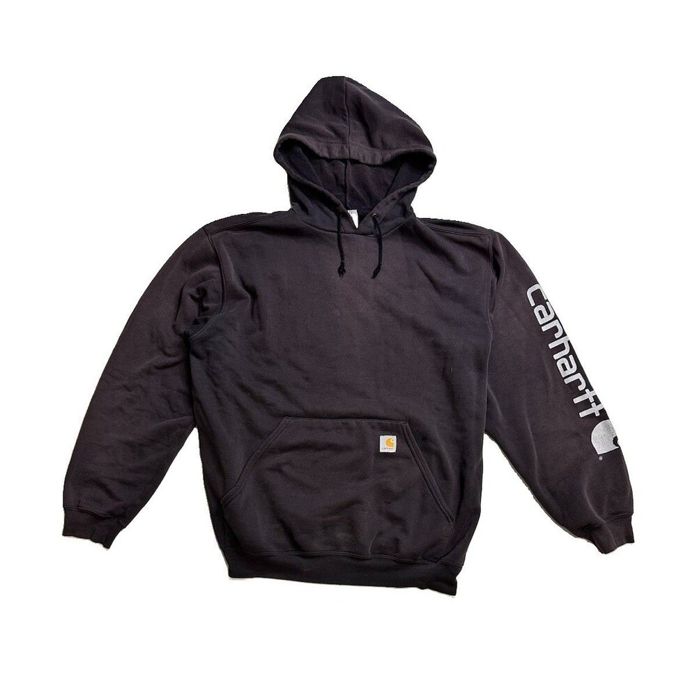 Carhartt Men’s Pullover Hoodie Black Sleeve Logo On Sleeve Size Large